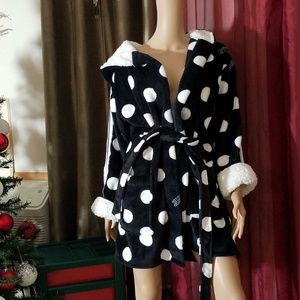 VS PINK Polka Dot Hooded Sherpa Bathrobe